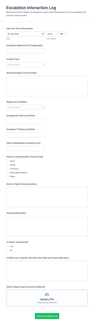 Escalation Interaction Log Form Template