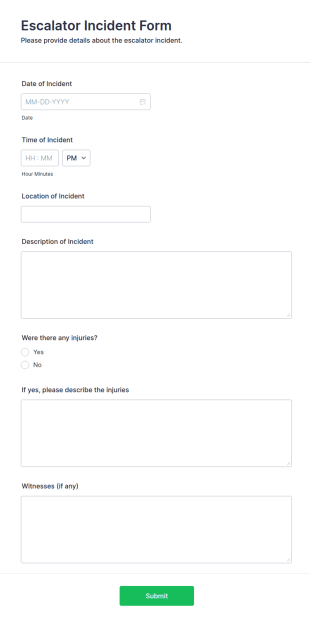 Escalator Incident Form Template