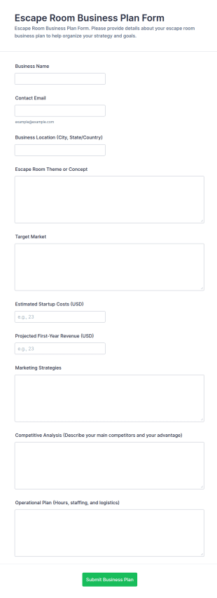 Escape Room Business Plan Form Template
