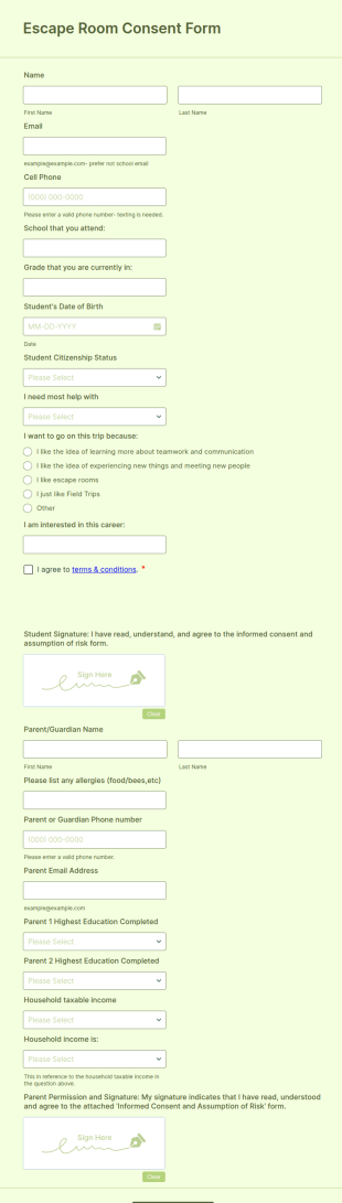 Escape Room Consent Form Template