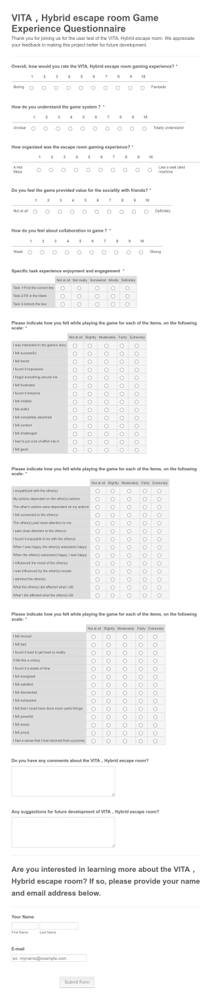 Escape Room Evaluation Form Template