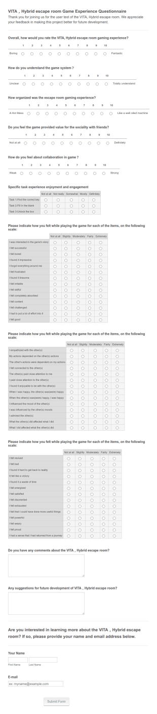 Escape Room Evaluation Form Template