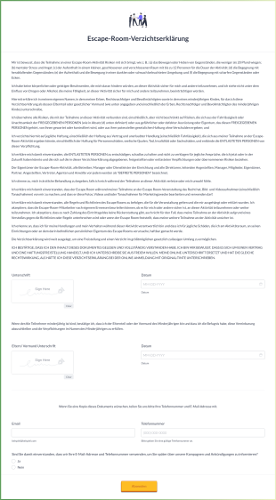 Escape Room Verzichtserklärung