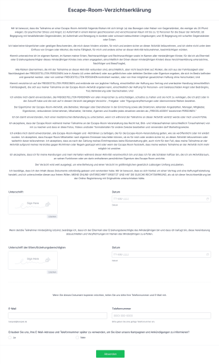 Escape Room Verzichtserklärung