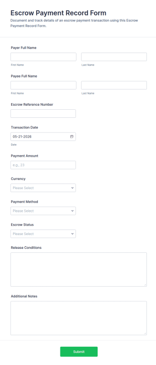 Escrow Payment Record Form Template