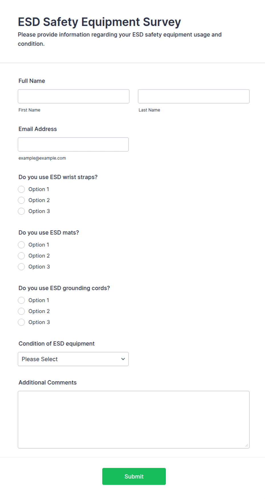 ESD Safety Equipment Survey Form Template | Jotform