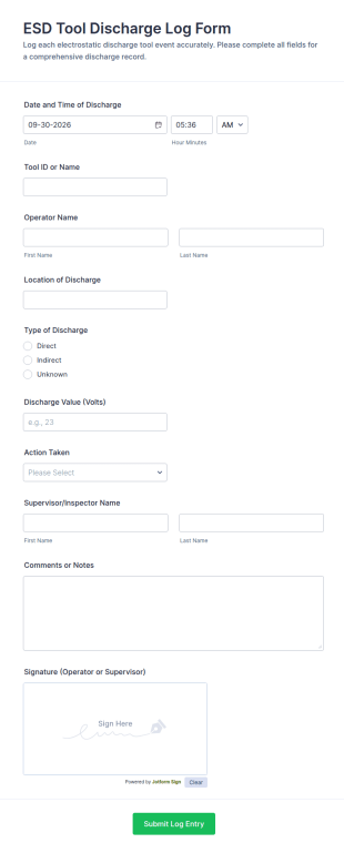ESD Tool Discharge Log Form Template