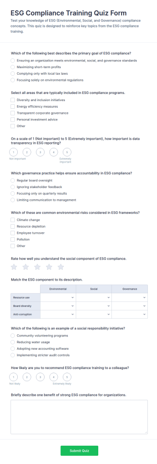 ESG Compliance Training Quiz Form Template