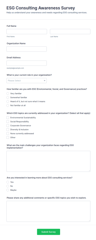 ESG Consulting Awareness Survey Form Template