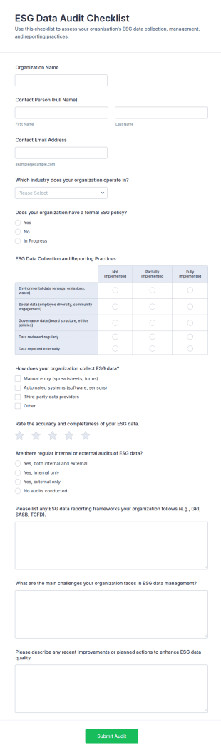 ESG Data Audit Checklist Form Template