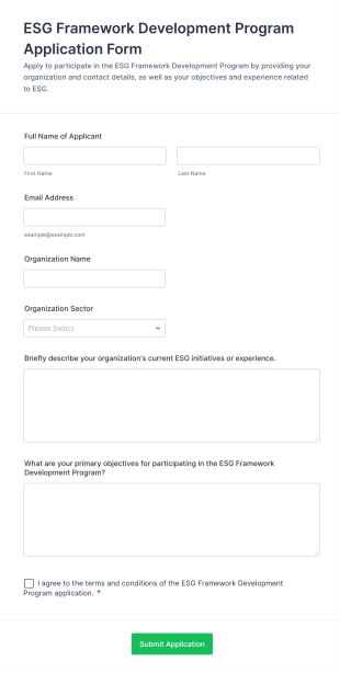 ESG Framework Development Program Application Form Form Template