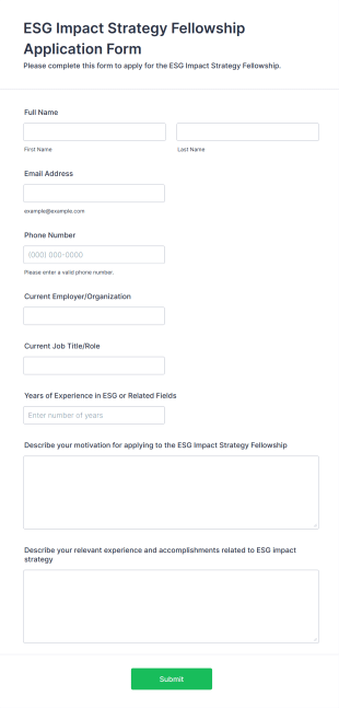 ESG Impact Strategy Fellowship Application Form Form Template