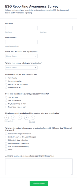 ESG Reporting Awareness Survey Form Template