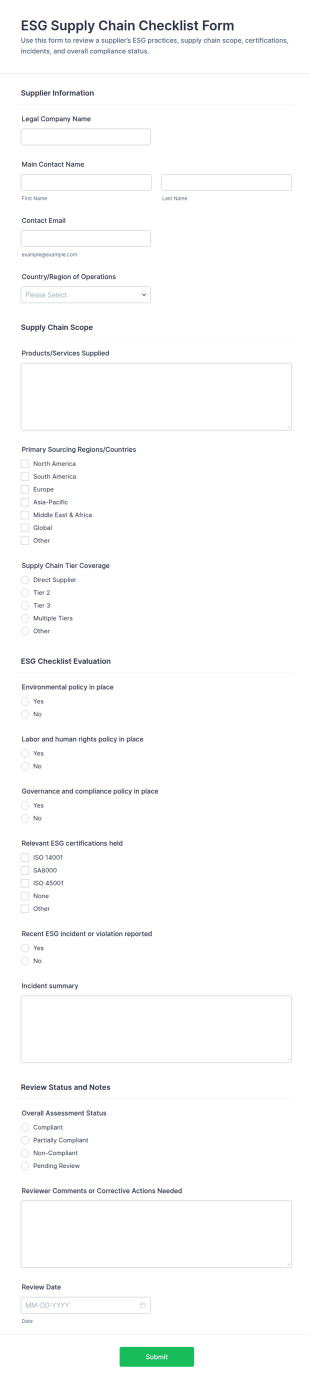 ESG Supply Chain Checklist Form Template