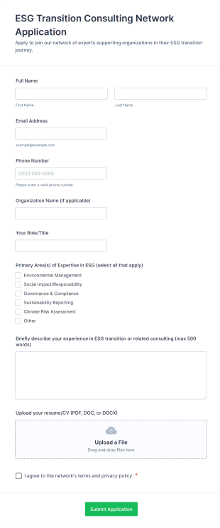 ESG Transition Consulting Network Application Form Template