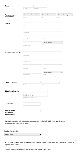 Esiintyjän Tilauslomake Form Template