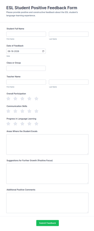 ESL Student Positive Feedback Form Template