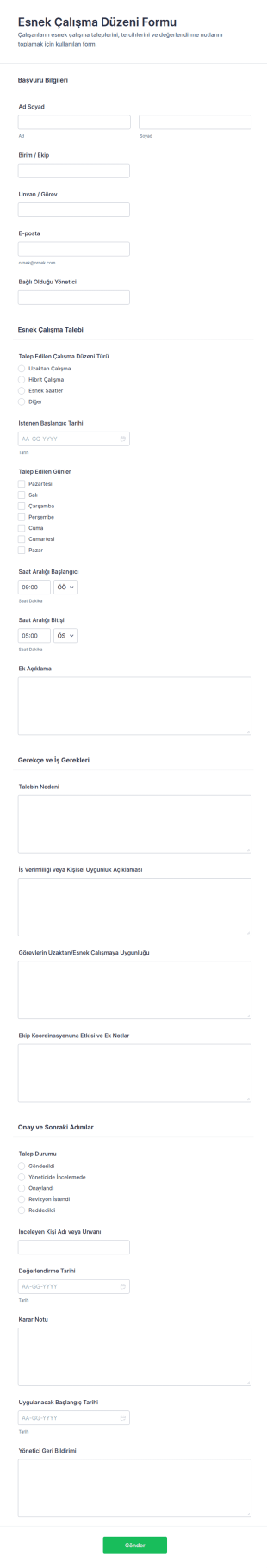 Esnek Çalışma Düzeni Anketi 🎯 Form Şablonu