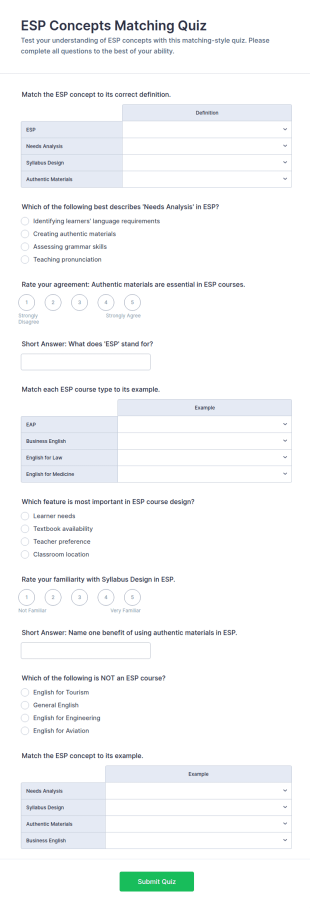 ESP Concepts Matching Quiz Form Template
