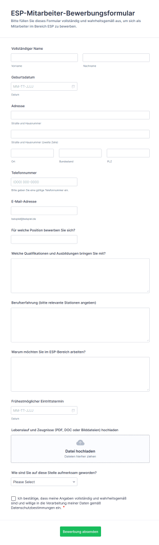 ESP Mitarbeiter Bewerbungsformular