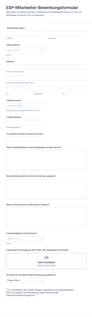 ESP Mitarbeiter Bewerbungsformular