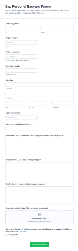 Esp Personel Başvuru Form Şablonu