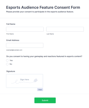 Esports Audience Feature Consent Form Template
