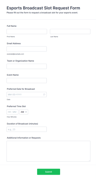 Esports Broadcast Slot Request Form Template