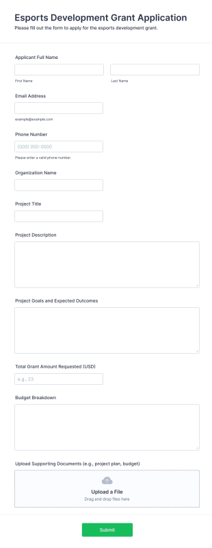 Esports Development Grant Application Form Template