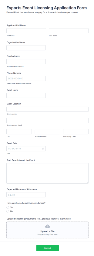 Esports Event Licensing Application Form Template