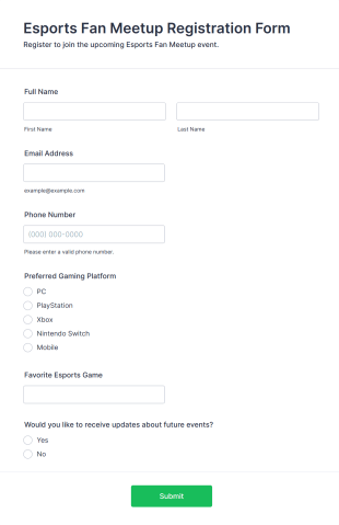 Esports Fan Meetup Registration Form Template