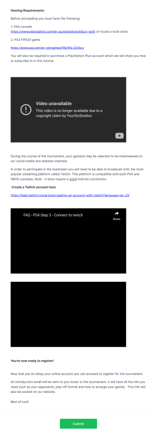 Esports Live FAQ PS4 FIFA20 Getting Started Form Template
