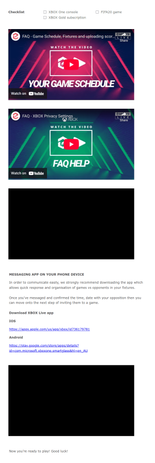 Esports Live FAQ XBOX FIFA20 Organising Games Form Template
