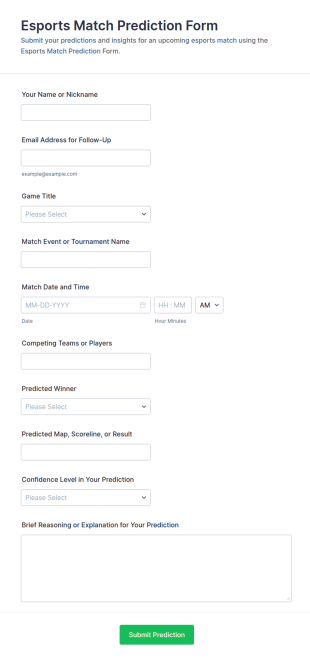 Esports Match Prediction Form Template