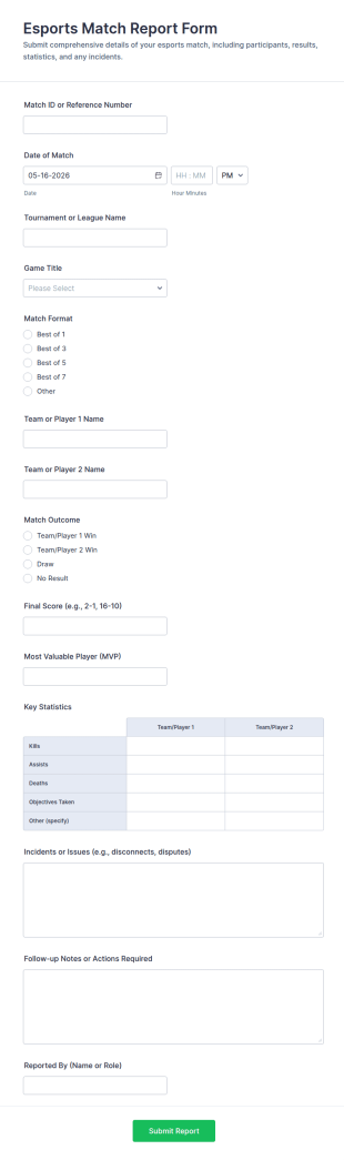 Esports Match Report Form Template