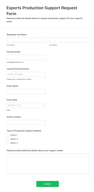 Esports Production Support Request Form Template