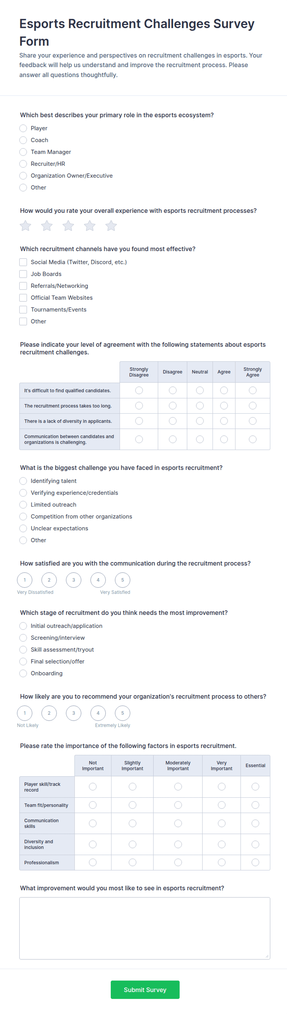Esports Recruitment Challenges Survey Form Template | Jotform