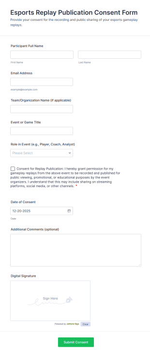 Esports Replay Publication Consent Form Template