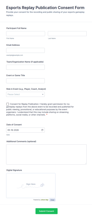 Esports Replay Publication Consent Form Template