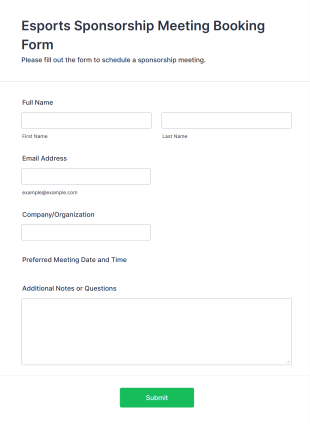 Esports Sponsorship Meeting Booking Form Template
