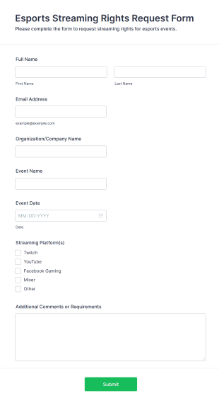Esports Streaming Rights Request Form Template