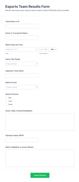 Esports Team Results Form Template