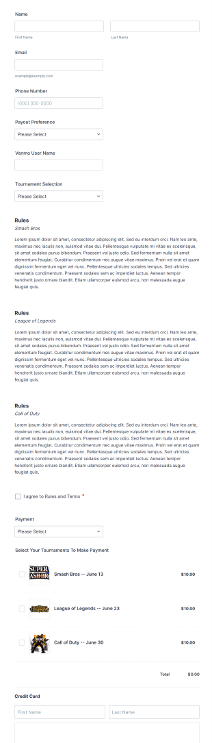 Esports Tournament Registration Form Template
