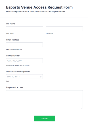 Esports Venue Access Request Form Template