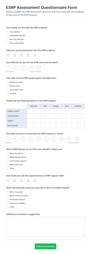 ESRP Assessment Questionnaire Form Template