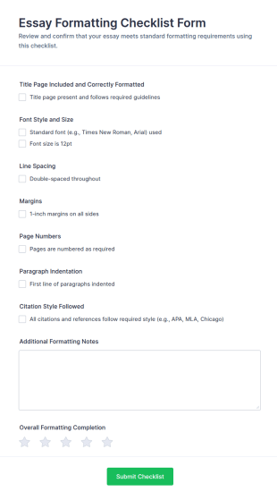 Essay Formatting Checklist Form Template