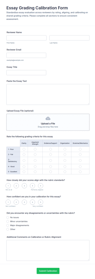 Essay Grading Calibration Form Template