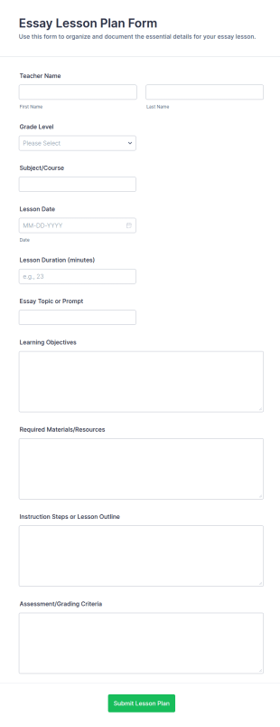 Essay Lesson Plan Form Template