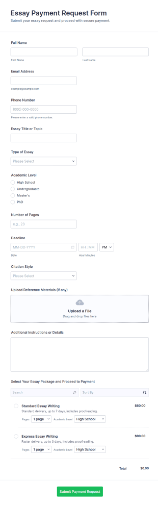 Essay Payment Request Form Template