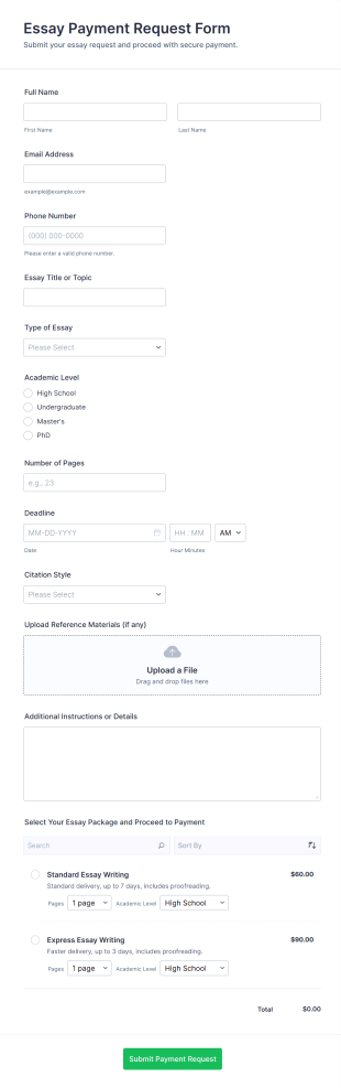 Essay Payment Request Form Template